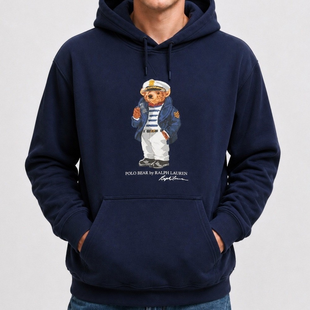 Polo Ralph Lauren Mens Navy Blue Captain Polo Bear Fleece Hoodie Size M